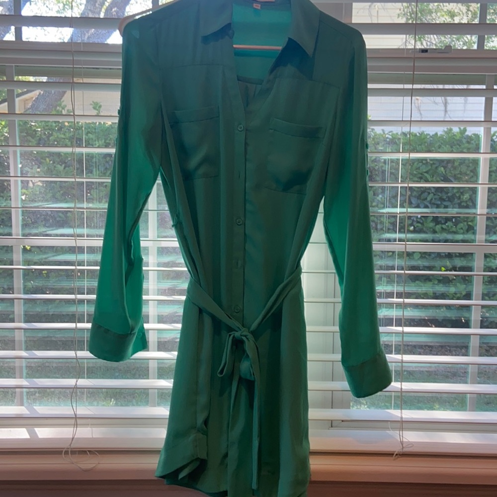 Bright green belted dress